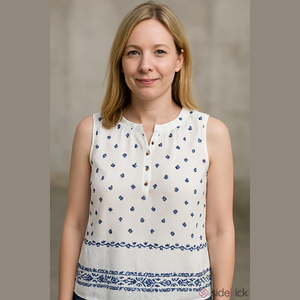 Sleeveless White and Blue Floral Women's Top 41 Hawthorn